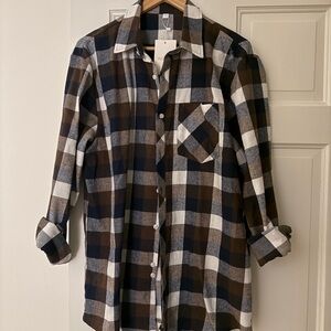 Casual Men's Checkered Shirt - Brown, Blue, and White